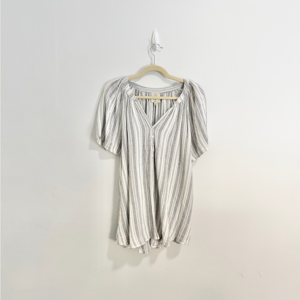 Joie Peasant Boho White With Black Striped Short Sleeve Summer Spring Blouse Top
